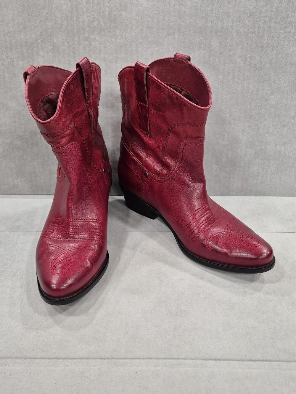 Franco Sarto Waco ankle boots women's 9M burgundy red leather cowboy western